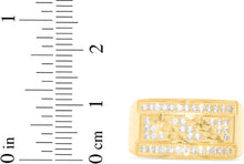 Load image into Gallery viewer, 10k Yellow Gold 11.2mm Pave CZ Rectangle Signet with Striped Diamond Cut Ring, Sizes 4-13