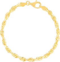Load image into Gallery viewer, 10k Yellow Gold 4mm Solid Spiral Rope Multi Diamond Cut Chain Bracelet or Anklet