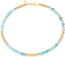 Load image into Gallery viewer, Italian 14k Yellow Gold Alternating 3.5mm Natural Turquoise Bead Link Bracelet, 7 Inch