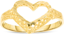 Load image into Gallery viewer, 10k Yellow Gold 9mm Diamond Cut Heart Openwork Filigree Ring