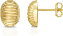 Load image into Gallery viewer, Italian 14k Yellow Gold 10mm Puffy Ridged Oval Button Stud Earrings