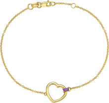 Load image into Gallery viewer, 14k Yellow Gold Heart Charm with Amethyst Gemstone Link Bracelet, Adjustable 6.5" - 7 Inch