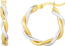 Load image into Gallery viewer, 10k Two-Tone Gold 3mm Intertwined Round Hoop Earrings