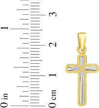 Load image into Gallery viewer, Italian 14k Two-Tone Gold 17mm Reversible Radiant Cross Religious Charm Pendant with Optional Necklace, 16-17-18 Inch
