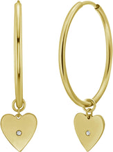Load image into Gallery viewer, 14k Yellow Gold 32mm Heart Diamond Charm Hoop Gemstone Earrings
