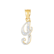 Load image into Gallery viewer, 10k Yellow Gold and White Gold Two-Tone 21.5mm Cursive Personalized Alphabet A-Z Initial Pendant with Optional 1.1mm Solid Cable Chain, 18 Inch