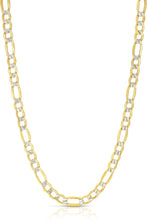 Load image into Gallery viewer, 10k Two-Tone Gold 4.5mm Lite Pave Diamond Cut Figaro Chain Link Necklace