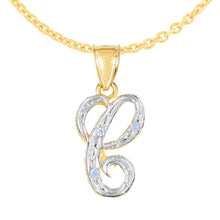 Load image into Gallery viewer, 10k Yellow Gold and White Gold Two-Tone 21.5mm Cursive Personalized Alphabet A-Z Initial Pendant with Optional 1.1mm Solid Cable Chain, 18 Inch