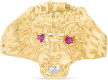 Load image into Gallery viewer, 10k Yellow Gold 15.9mm Panther Lioness Ruby Eyes CZ Ring, Sizes 4-13
