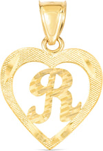 Load image into Gallery viewer, 10k Yellow Gold 0.5" Personalized Alphabet Letter A - Z Initial Heart Pendant with optional Extendable Cable Chain Necklace