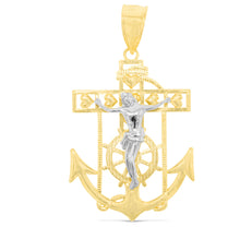 Load image into Gallery viewer, 10k Yellow Gold Jesus Christ Crucifix Anchor Two-Tone Religious Pendant