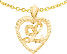 Load image into Gallery viewer, 10k Yellow Gold 0.7" Personalized Alphabet Letter A - Z Initial Heart Pendant with optional Extendable Cable Chain Necklace