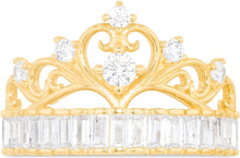 Load image into Gallery viewer, 10k Yellow Gold 13mm Filgree CZ Heart Crown Openwork Baguette Ring, Sizes 4 - 11