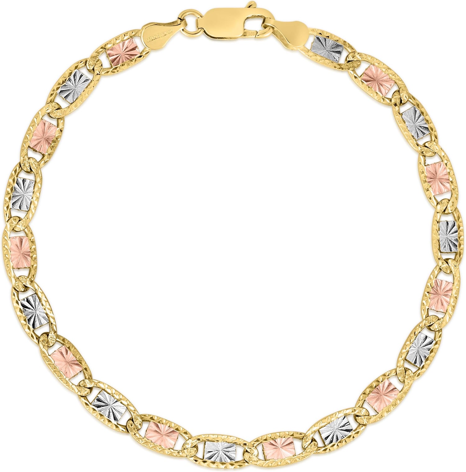 10k Tri-Color Gold 4.2mm Valentino Link Chain Bracelet or Anklet