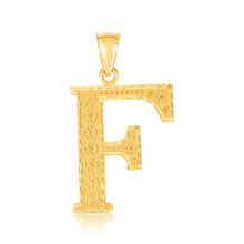 Load image into Gallery viewer, 10k Yellow Gold 1 Inch Extra Large Textured Letter Pendant A-Z Alphabet Pendant with Optional Rope Chain Necklace