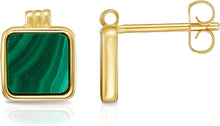 Load image into Gallery viewer, 14k Yellow Gold 9.1mm Square Natural Gemstone Stud Earrings (Malachite, Mother of Pearl, Black Onyx)