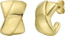 Load image into Gallery viewer, 14k Yellow Gold 18mm Puffed Crossed Overlap C-Hoop Earrings