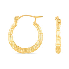 Load image into Gallery viewer, 10k Yellow Gold Bamboo Hoop Earrings