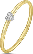 Load image into Gallery viewer, Italian .10cttw Diamond 14k Two-Tone Gold Heart Charm Stretch Mesh Slip-On Bracelet