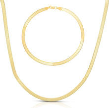 Load image into Gallery viewer, 14k Yellow Gold 3mm Solid Herringbone Chain Necklace and Bracelet Set