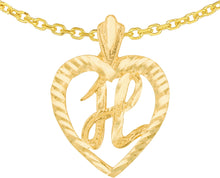 Load image into Gallery viewer, 10k Yellow Gold 0.7" Personalized Alphabet Letter A - Z Initial Heart Pendant with optional Extendable Cable Chain Necklace