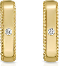 Load image into Gallery viewer, Italian .03cttw Diamond 14k Yellow Gold 12.3mm Square Huggie Hoop Earrings