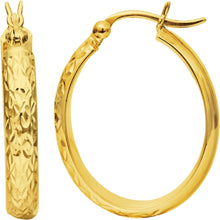 Load image into Gallery viewer, 10k Yellow Gold or White Gold 24mm Oval Textured Hoop Earrings