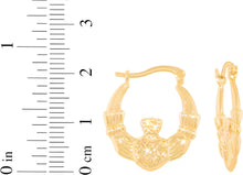 Load image into Gallery viewer, 10k Yellow Gold 21.7mm Ribbed Claddagh Heart Shape Hoop Earrings