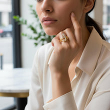 Load image into Gallery viewer, 10k Two-Tone Yellow Gold and White Gold 15mm Personalized A-Z Initial Cursive Letter Ring, Sizes 3 - 10