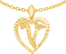 Load image into Gallery viewer, 10k Yellow Gold 0.7" Personalized Alphabet Letter A - Z Initial Heart Pendant with optional Extendable Cable Chain Necklace