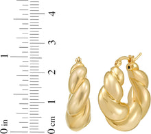 Load image into Gallery viewer, 925 Sterling Silver or 14k Gold over Silver 25.3mm Puffy Graduated Twisted Hoop Earrings
