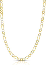Load image into Gallery viewer, 10k Two-Tone Gold 2.5mm Lite Pave Diamond Cut Figaro Chain Link Necklace