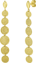 Load image into Gallery viewer, 14k Yellow Gold 58.2mm x 8.9mm Textured Round Circles Dangle Stud Earrings