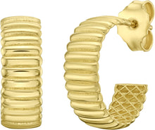 Load image into Gallery viewer, 14k Yellow Gold 15mm Ribbed C-Hoop Earrings
