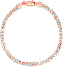 Load image into Gallery viewer, 10k Rose Gold 4mm Solid Iced White Gold Pave Round Franco Chain Bracelet or Anklet