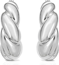 Load image into Gallery viewer, 925 Sterling Silver or 14k Gold over Silver 25.3mm Puffy Graduated Twisted Hoop Earrings