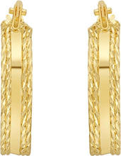 Load image into Gallery viewer, 14k Yellow Gold 3.5mm Diamond Cut Edge & Polished Hoop Earrings