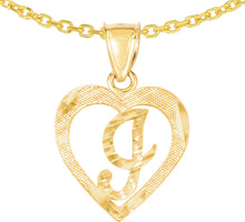Load image into Gallery viewer, 10k Yellow Gold 0.5" Personalized Alphabet Letter A - Z Initial Heart Pendant with optional Extendable Cable Chain Necklace
