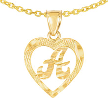 Load image into Gallery viewer, 10k Yellow Gold 0.5" Personalized Alphabet Letter A - Z Initial Heart Pendant with optional Extendable Cable Chain Necklace