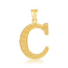 Load image into Gallery viewer, 10k Yellow Gold 1 Inch Extra Large Textured Letter Pendant A-Z Alphabet Pendant with Optional Rope Chain Necklace