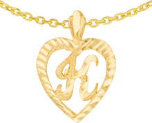 Load image into Gallery viewer, 10k Yellow Gold 0.7" Personalized Alphabet Letter A - Z Initial Heart Pendant with optional Extendable Cable Chain Necklace