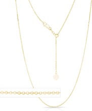 Load image into Gallery viewer, 14k Yellow Gold or White Gold or Rose Gold 1.1mm Classic Cable Adjustable Chain Necklace
