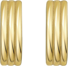 Load image into Gallery viewer, 14k Yellow Gold 12mm Triple Row Oval Hoop Earrings