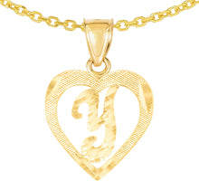 Load image into Gallery viewer, 10k Yellow Gold 0.5" Personalized Alphabet Letter A - Z Initial Heart Pendant with optional Extendable Cable Chain Necklace