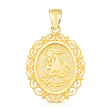 Load image into Gallery viewer, 10k Yellow Gold Round Horoscope Zodiac Sign Pendant with Optional Cable Chain Necklace
