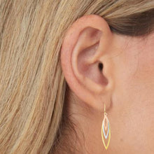 Load image into Gallery viewer, 10k Yellow Gold 30mm Layered Leaves Tri-Color Drop Earrings
