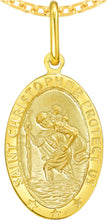 Load image into Gallery viewer, Italian 14k Yellow Gold 20.5mm Saint St. Christopher San Cristóbal Protect Us Medallion Religious Charm Pendant with Optional Necklace, 16-18 Inch
