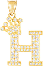 Load image into Gallery viewer, 10k Yellow Gold 0.8" Pave CZ Personalized Crown Alphabet Letter A - Z Initial Charm Pendant with optional Chain Necklace