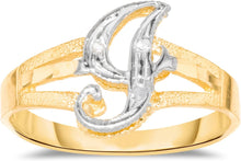 Load image into Gallery viewer, 10k Two-Tone Yellow Gold and White Gold 8.5mm Personalized A-Z Initial Cursive Letter Ring, Sizes 3 - 10