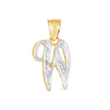 Load image into Gallery viewer, 10k Yellow Gold and White Gold Two-Tone 21.5mm Cursive Personalized Alphabet A-Z Initial Pendant with Optional 1.1mm Solid Cable Chain, 18 Inch